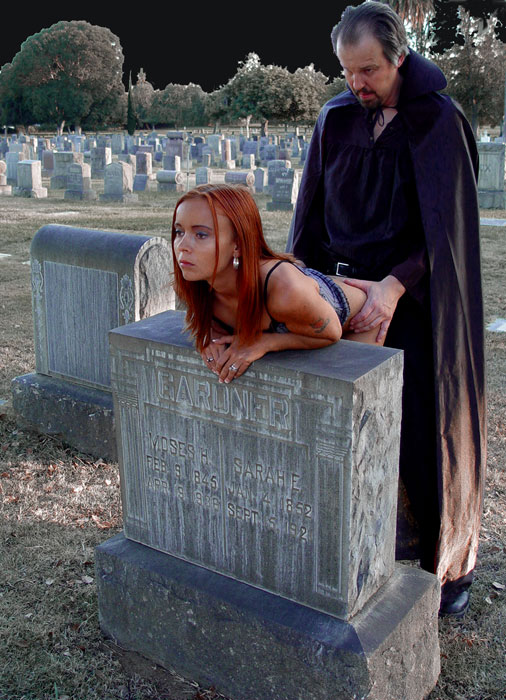 Naked women in cemetery